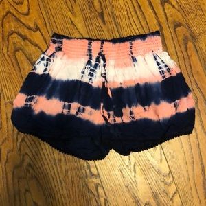Tye-Dye Pink, Blue, and White Shorts